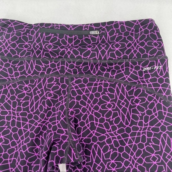 NIKE Womens Dri-Fit Running Training Capri Pant Black/Purple Starglass sz: Small - Picture 2 of 8
